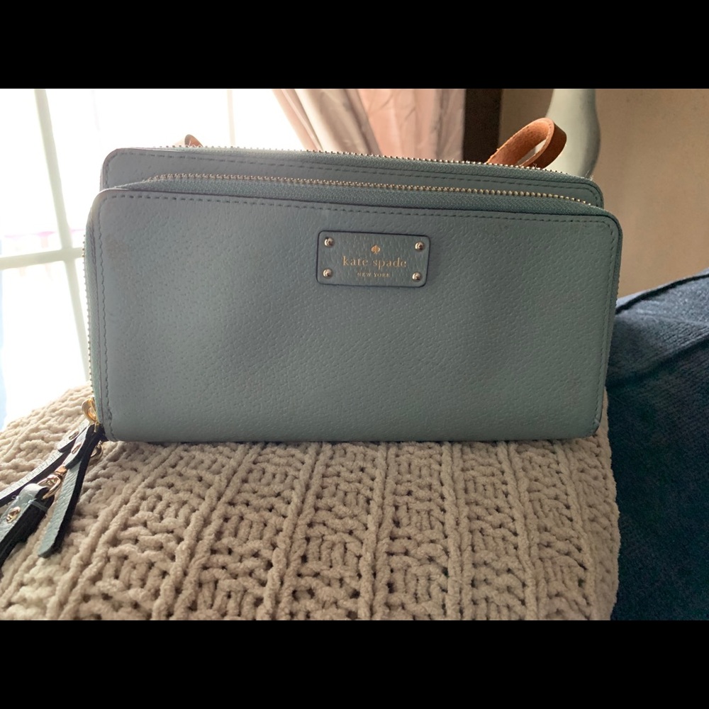 Kate Spade Zip around wallet in light blue leather